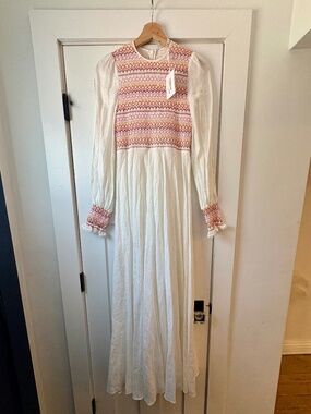 Zimmermann Goldie Rainbow Smocked Linen Maxi Dress